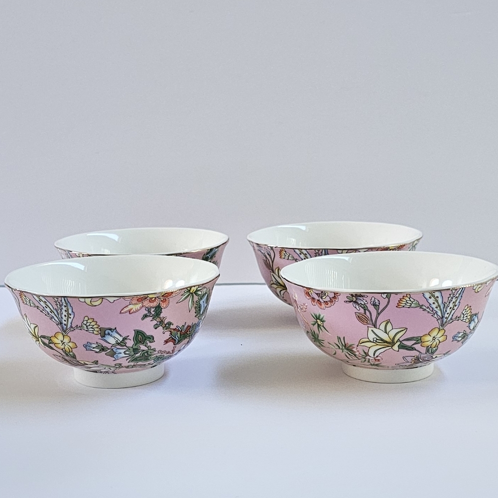 Park Chateau Small Floral Pink Bowls (4) Gold Trim New